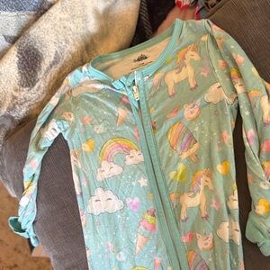 Unicorn & Rainbow Mint Footed One-Piece Pajamas